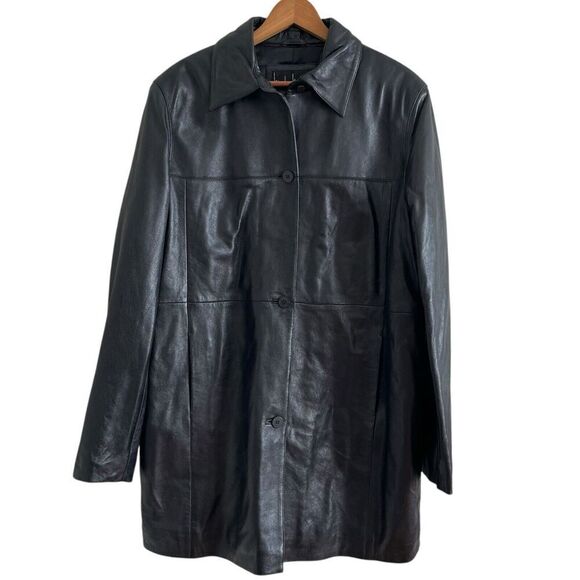 Vintage Nicole Miller Leather Long Line Jacket XL Black Grunge Mob Wife goth - Picture 2 of 13